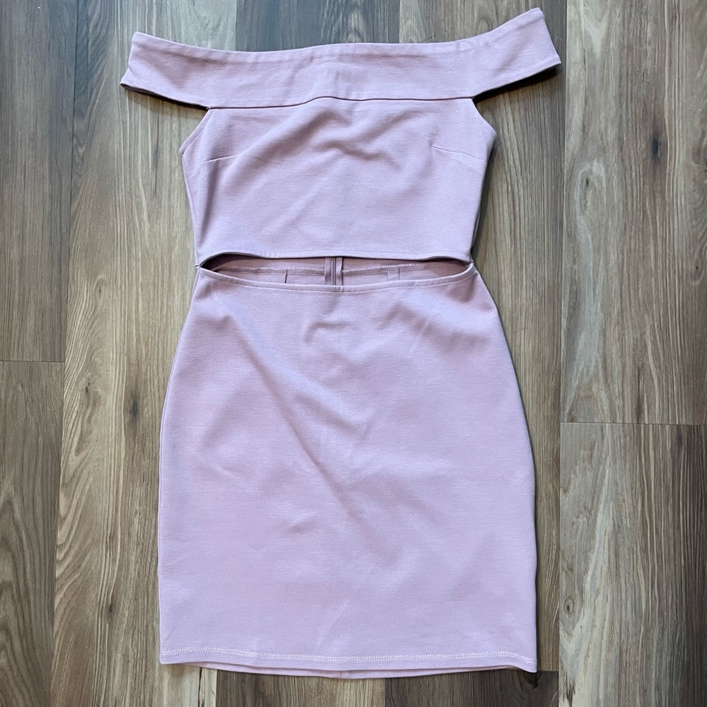 Urban Outfitters slit front off the shoulder purple mini dress